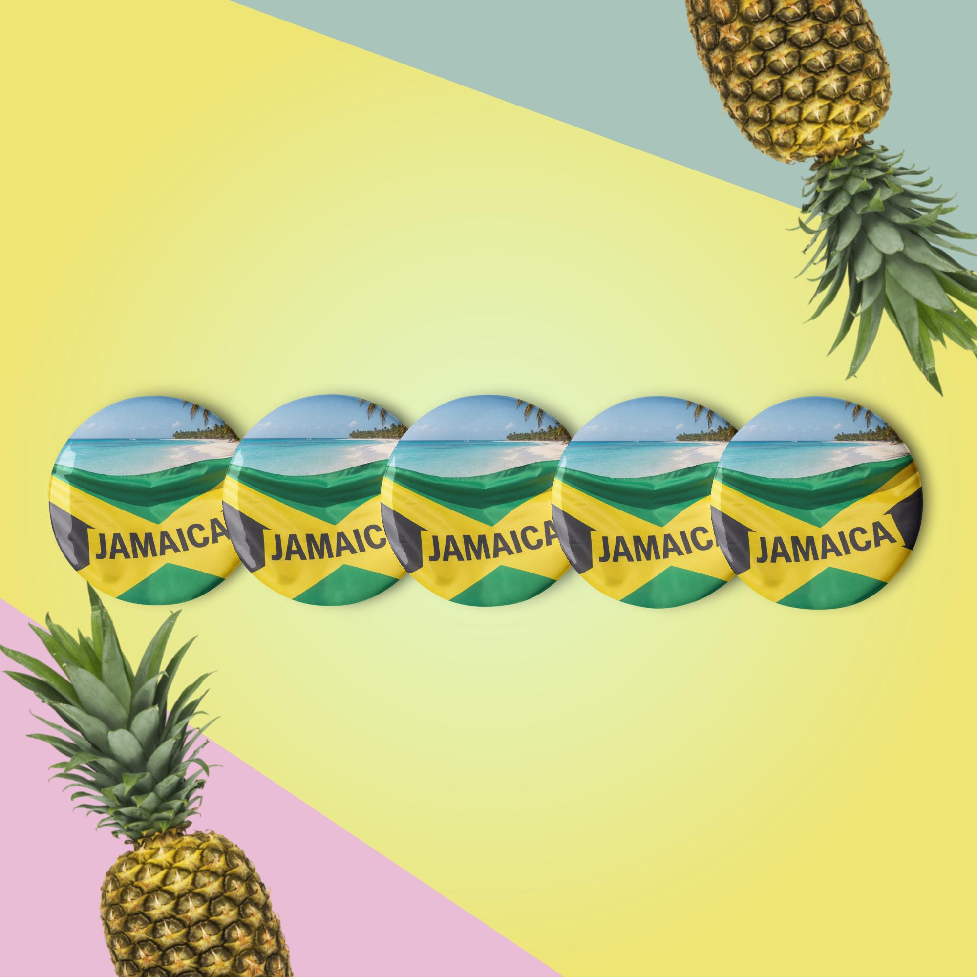 Jamaica Flag with Tropical Beach Background – Vibrant Caribbean Art 1 Button pins